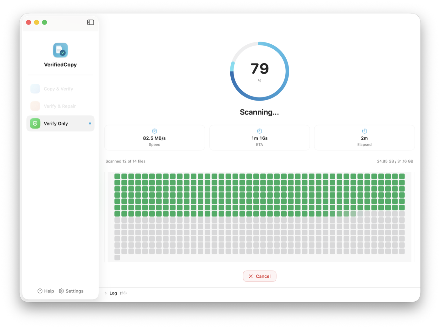 VerifiedCopy — integrity check scanning files for corruption